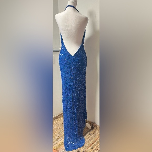 Scala Blue Sequin Halter Gown XL – Silk Blend, Evening Gown Dress NWT - Picture 2 of 7